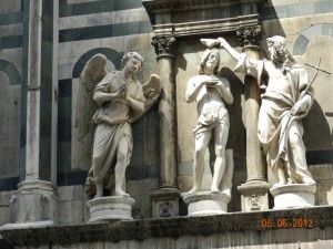 Statuary on the facade of the Duomo, The Basilica di Santa Maria del Fiore, Florence, Italy, 2012, taken by Martha M Wiggins