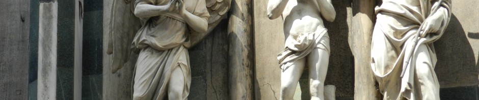 Statuary on the facade of the Duomo Square Babtistery, across from The Basilica di Santa Maria del Fiore, Florence, Italy, 2012, taken by Martha M Wiggins