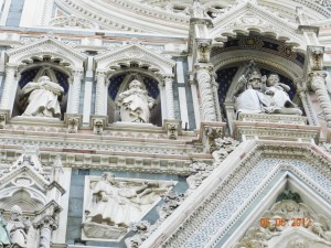 Statuary on the facade of the Duomo, The Basilica di Santa Maria del Fiore, Florence, Italy, 2012, taken by Martha M Wiggins