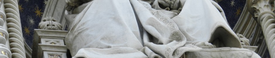Mary and the Child, Jesus. Statuary on the facade of the Duomo, The Basilica di Santa Maria del Fiore, Florence, Italy, 2012, taken by Martha M Wiggins