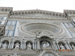 View of upper facade of the Duomo, The Basilica di Santa Maria del Fiore, Florence, Italy, 2012, taken by Martha M Wiggins